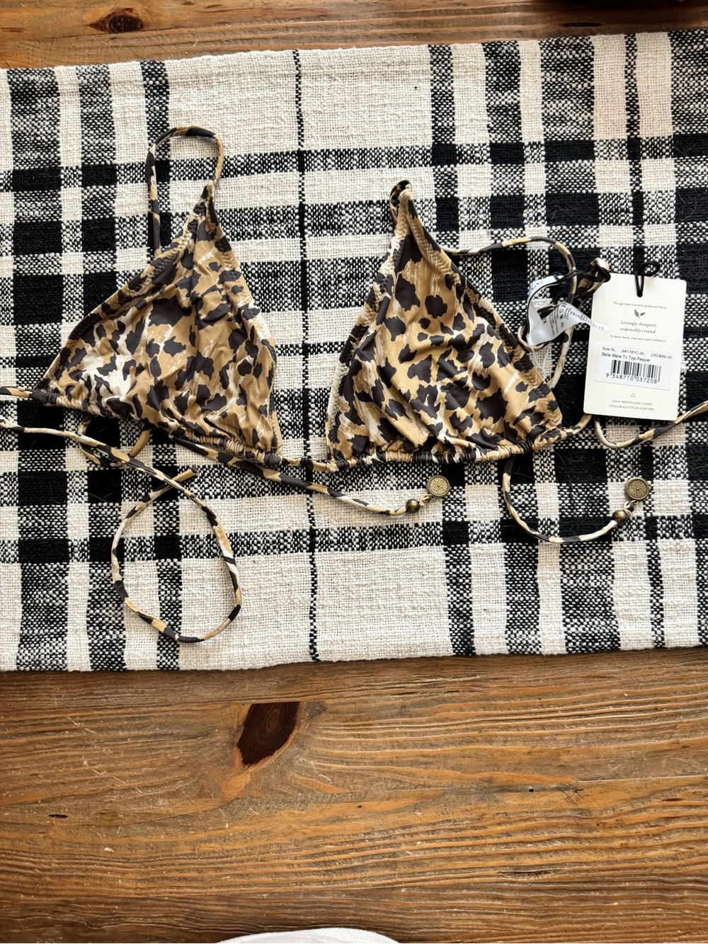 Spell Belle Mare Triangle Bikini Top - Neutral Brown Black M